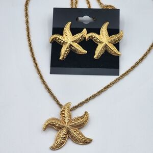 Golden Starfish Necklace And Earring Matchng Set